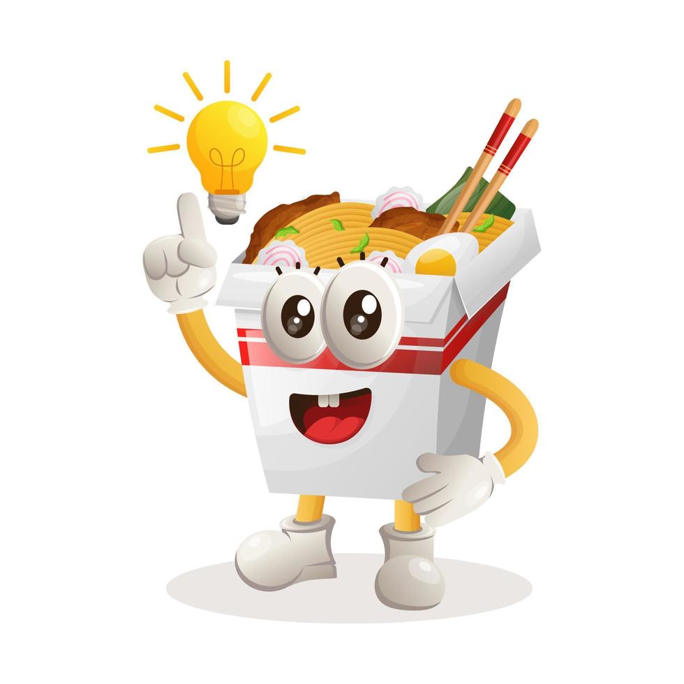Cute ramen mascot got an idea, bulb idea, inspiration vector