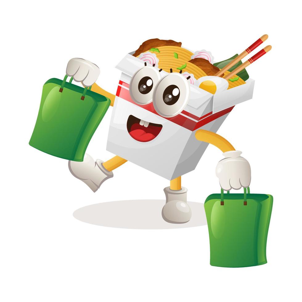 linda mascota de ramen felices compras vector