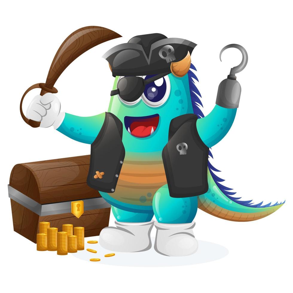 lindo personaje pirata monstruo azul vector