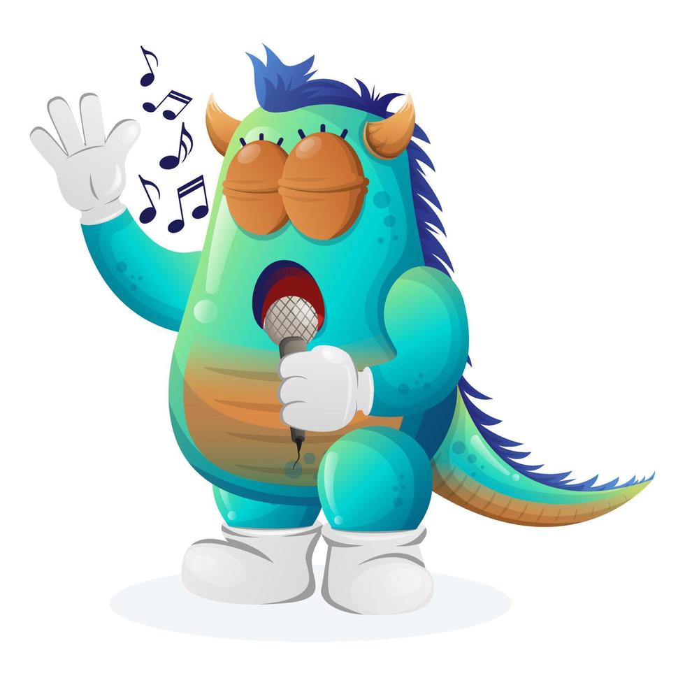 Cute blue monster singing, sing a song vector