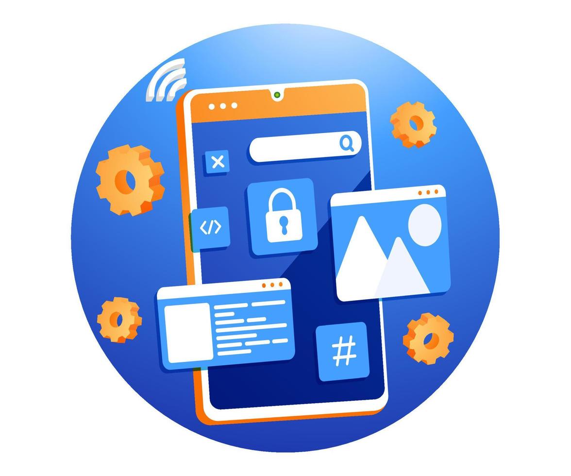 designing an application system on a smartphone vector