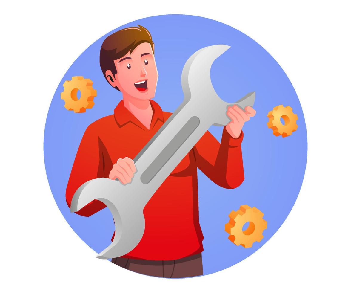 a man holding wrench vector