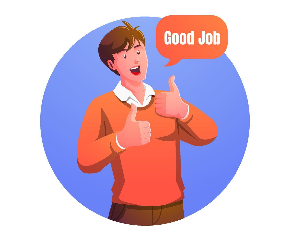 a man raises a thumbs up giving a good job rating vector