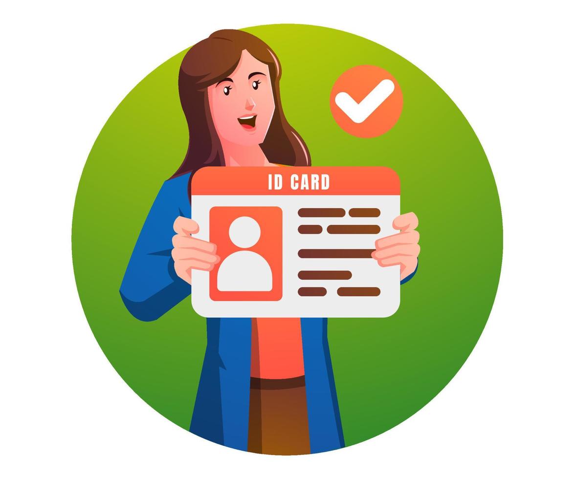 a woman showing id card vector