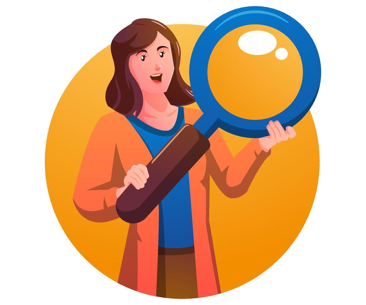 a woman holding a magnifying glass vector