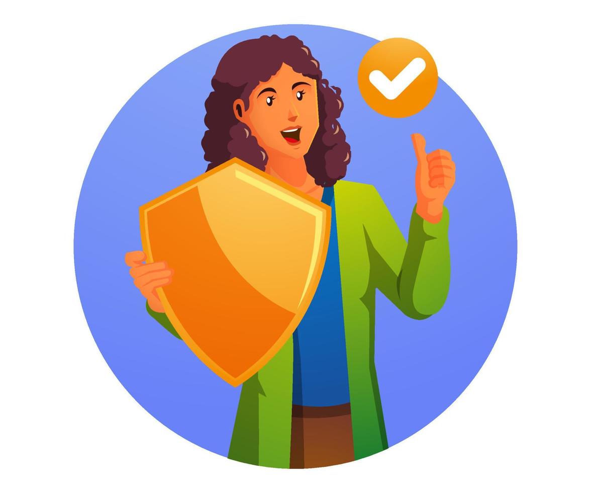 a woman holding a shield, concept protection vector