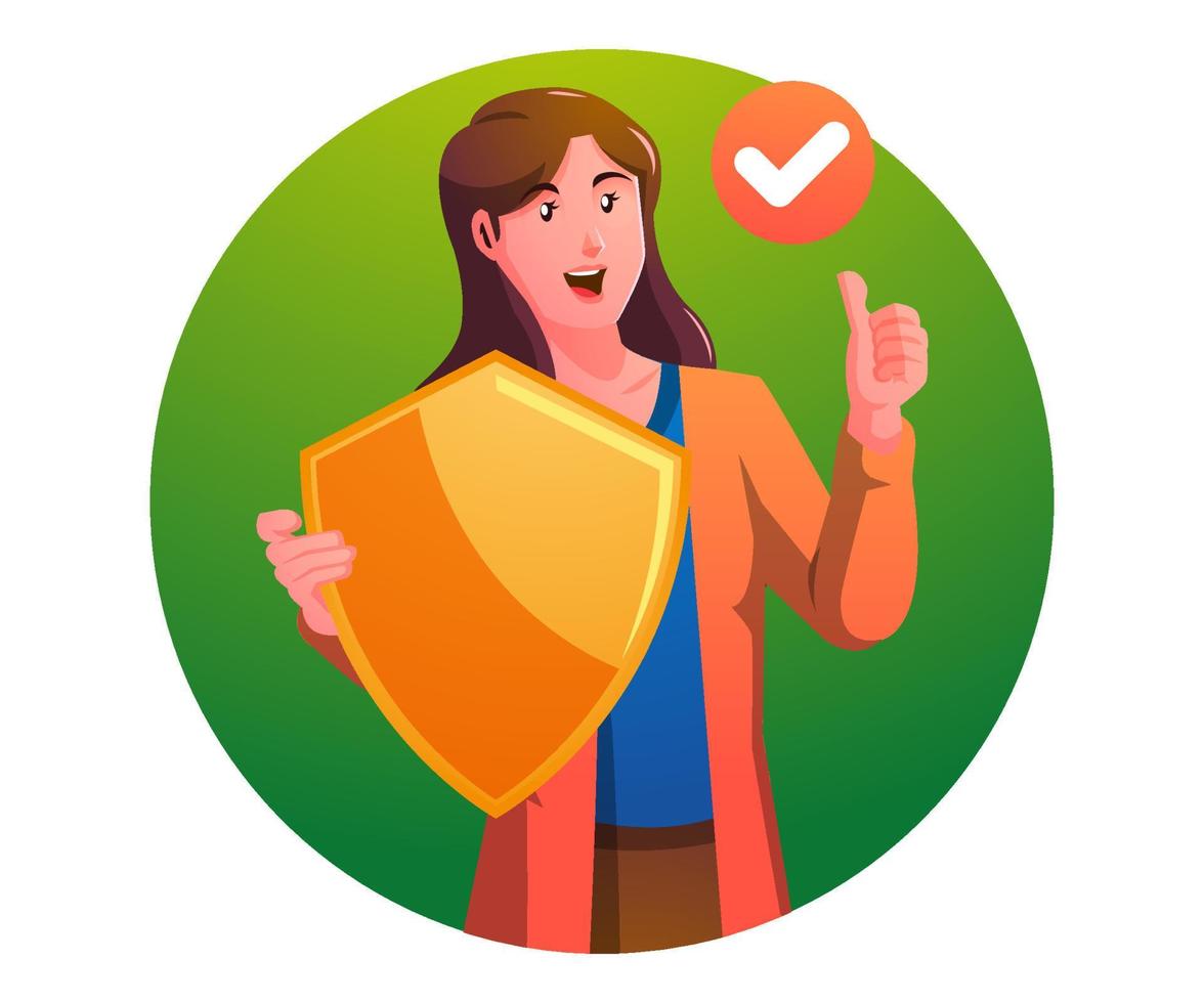 a woman holding a shield, concept protection vector