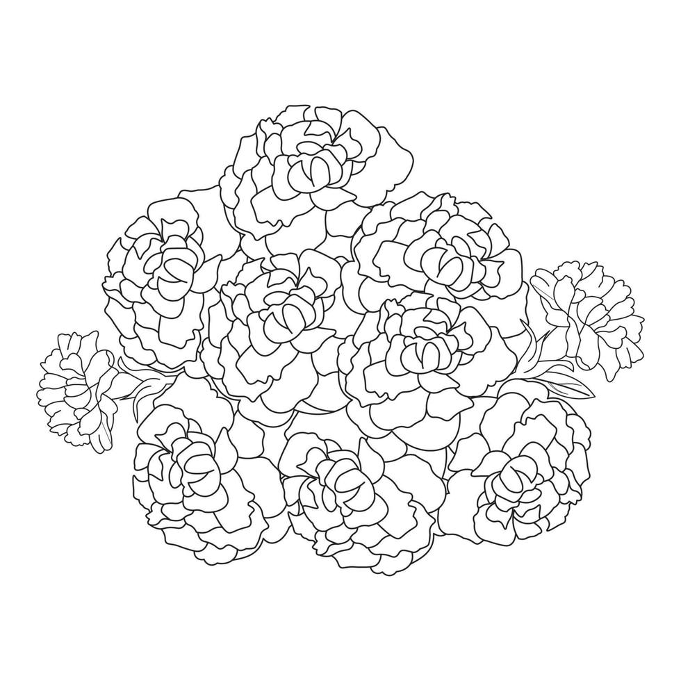 hermosa página de color de flores con dibujo a lápiz detallado en gráfico vectorial de arte lineal vector