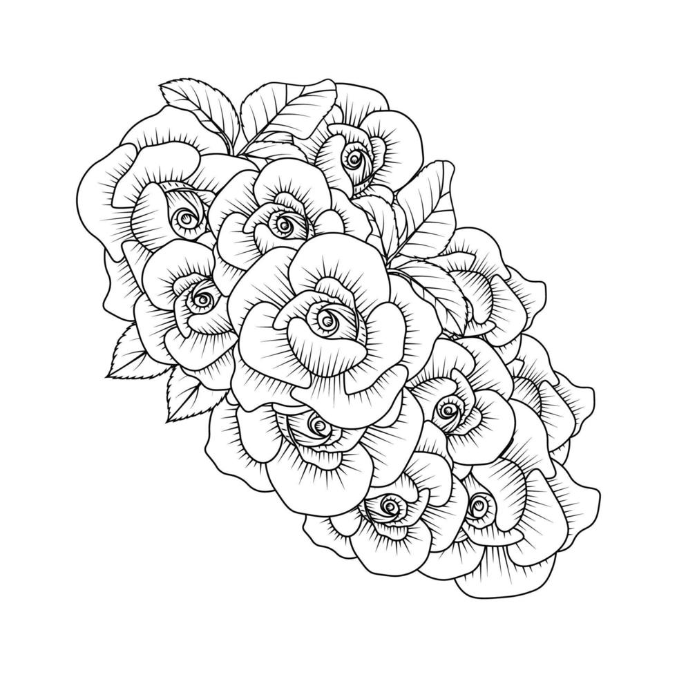 rose flower coloring page dot line art with doodle style adult coloring book illustration vector