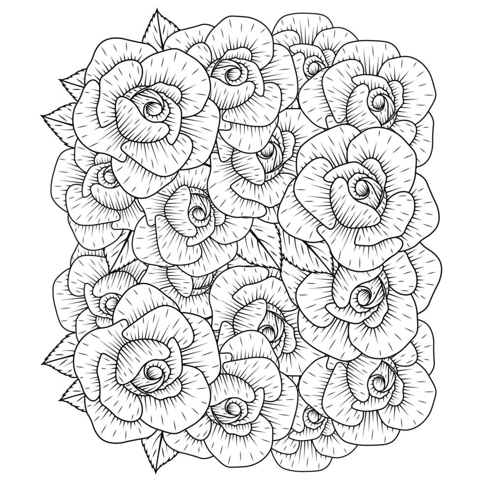 rose flower coloring page dot line art with doodle style adult coloring book illustration vector