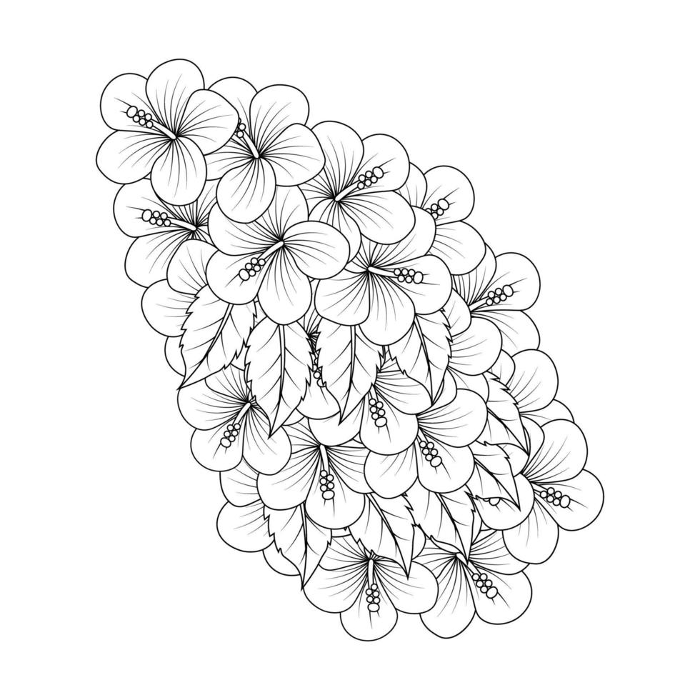 rose of sharon coloring page illustration with line art stroke of black and white hand drawn vector