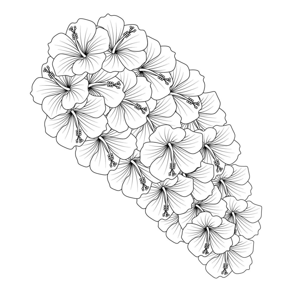 rose of sharon coloring page illustration with line art stroke of black and white hand drawn vector