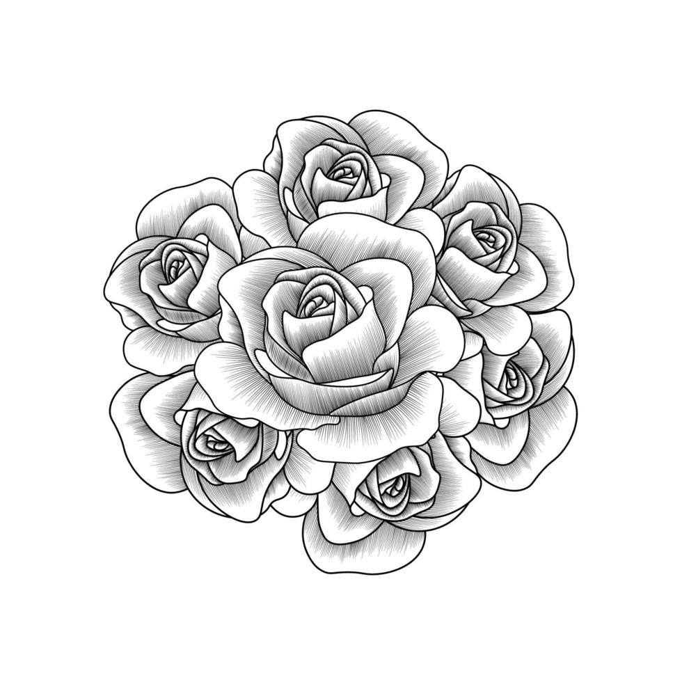 rose illustration of pencil line art with doodle style adult ...