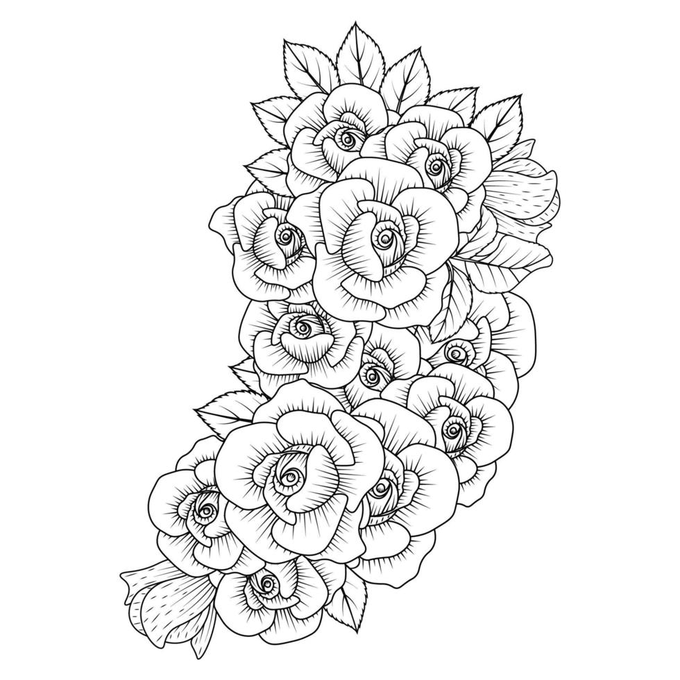 rose flower coloring page dot line art with doodle style adult coloring book illustration vector