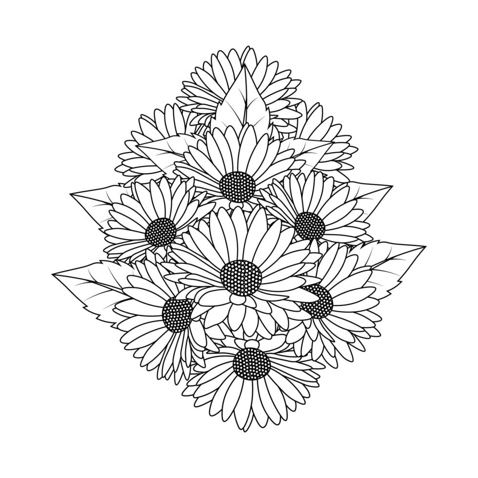 daisy flower design in detailed line art vector graphic and beautiful flowers coloring page