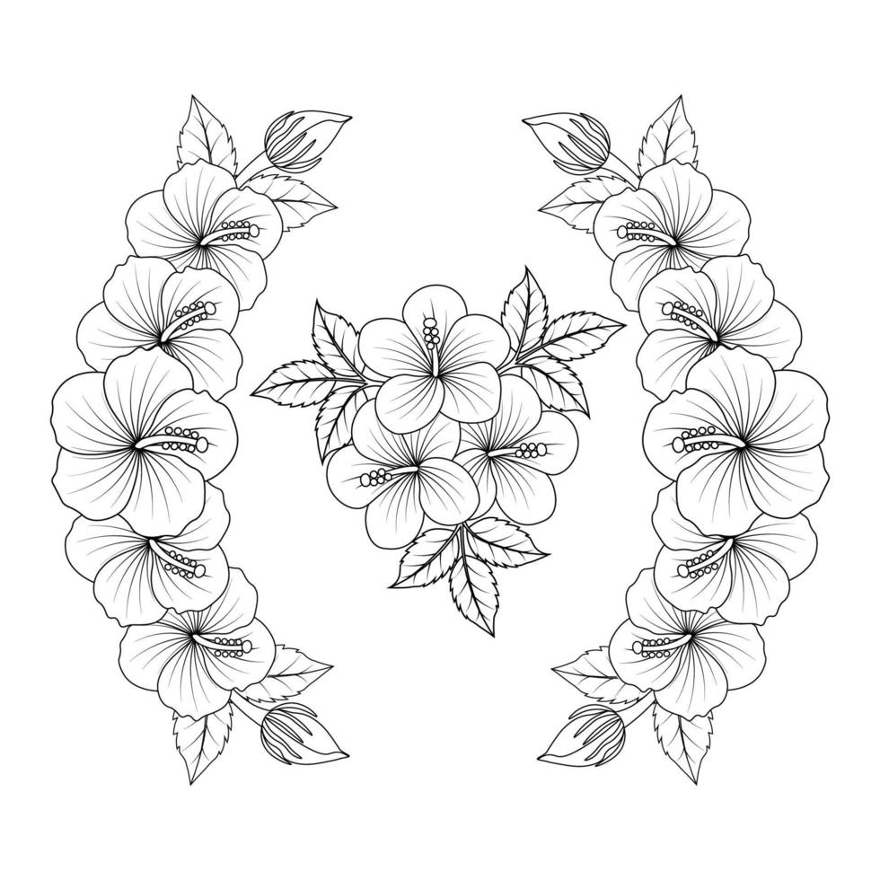 rose of sharon coloring page illustration with line art stroke of black and white hand drawn vector
