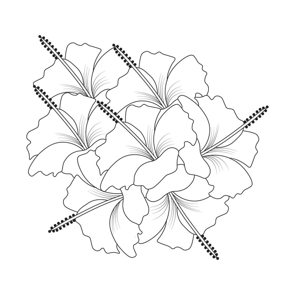 flor de hibisco para colorear ilustración de página con trazo de arte de línea de dibujado a mano en blanco y negro vector