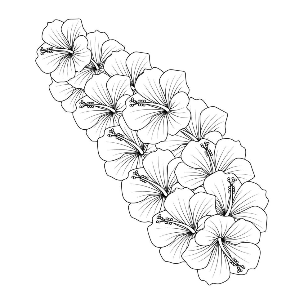 rose of sharon coloring page illustration with line art stroke of black and white hand drawn vector