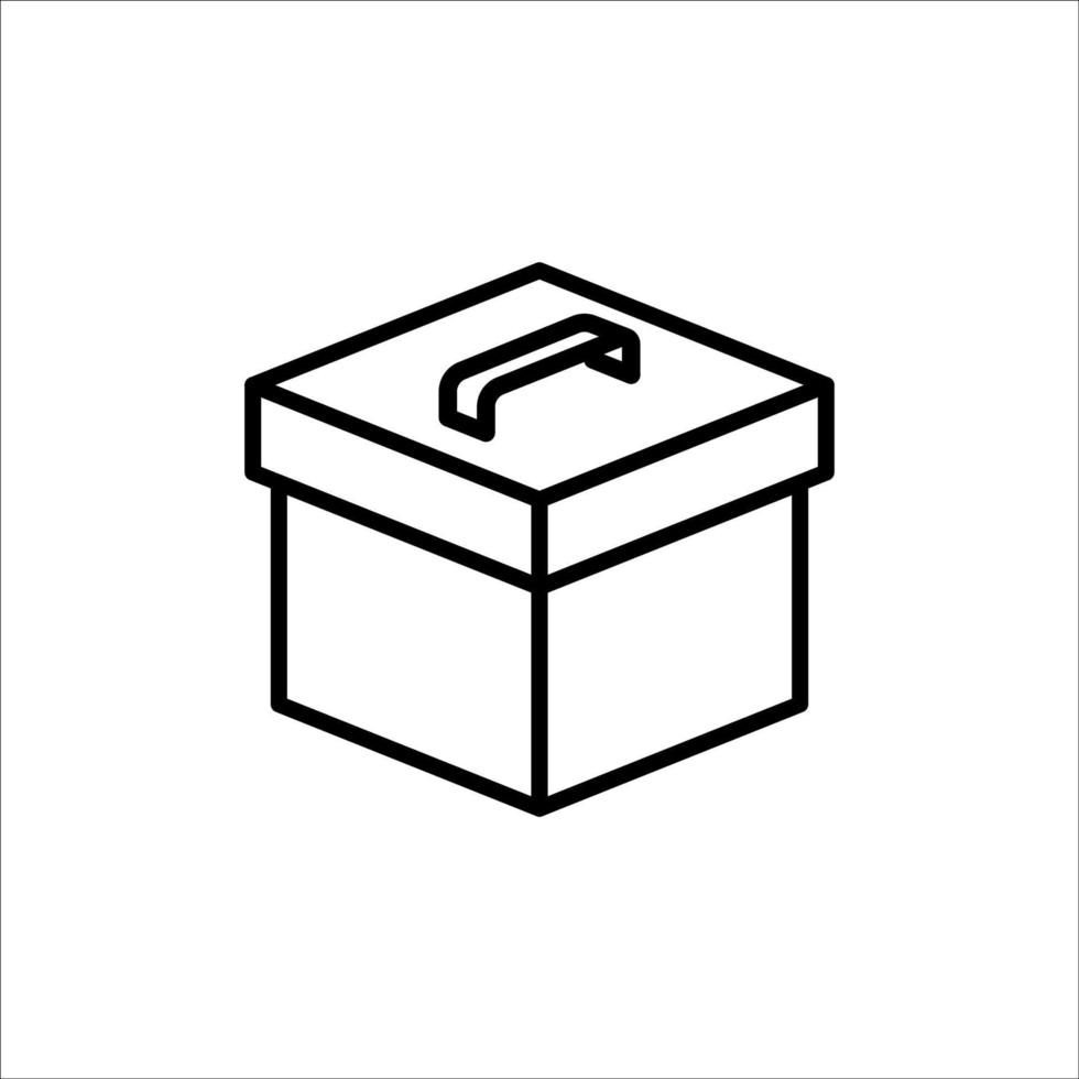 caja de cartón con tapa delgada línea icono, vector e ilustración.