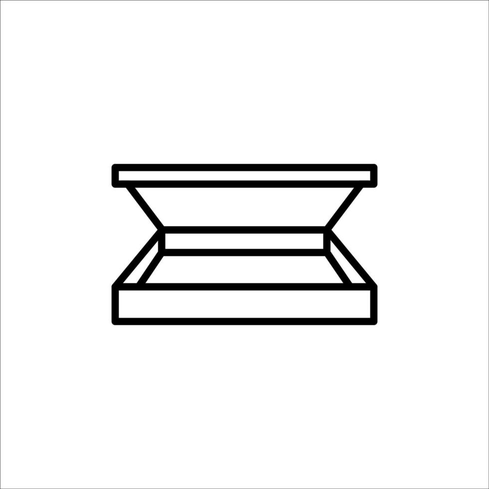 icono de línea delgada de caja de pizza, vector e ilustración.