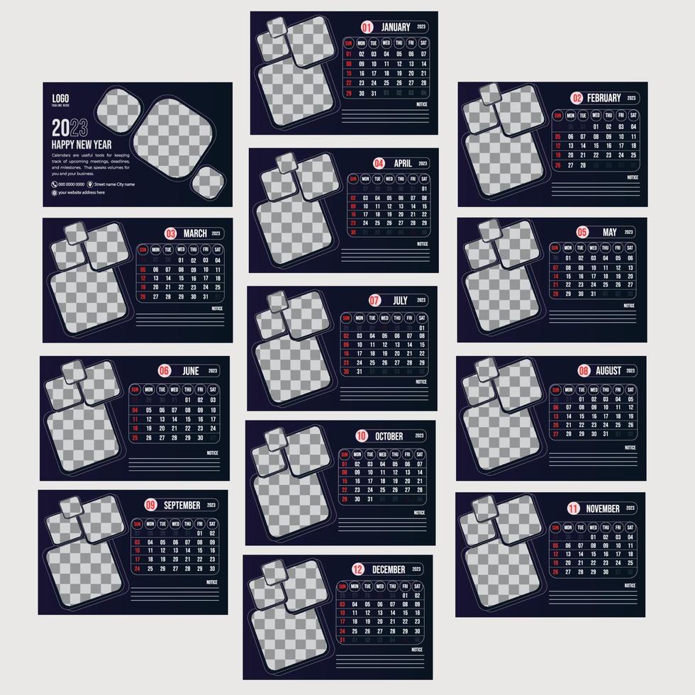 2023 Happy new year desk calendar design template vector