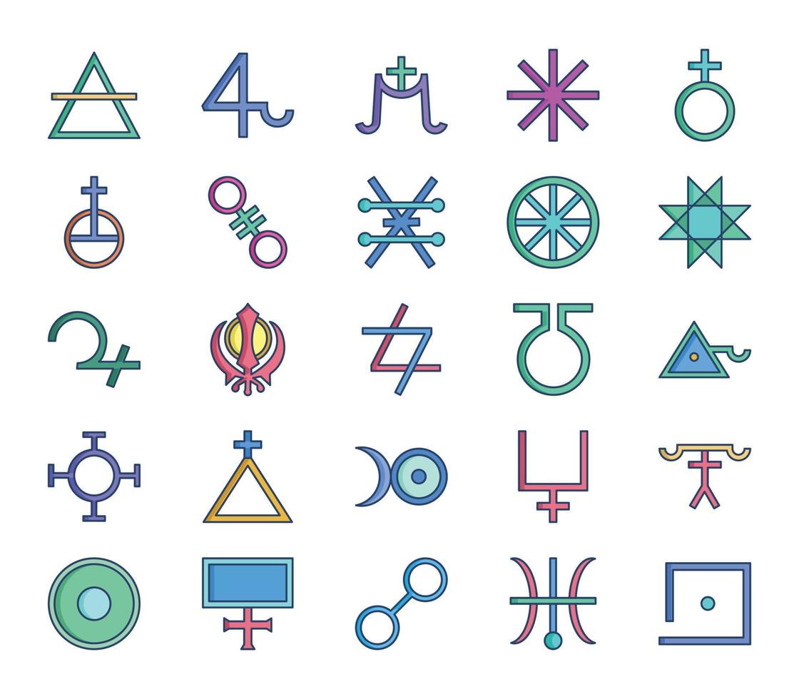 Set of Alchemy symbols icons vector