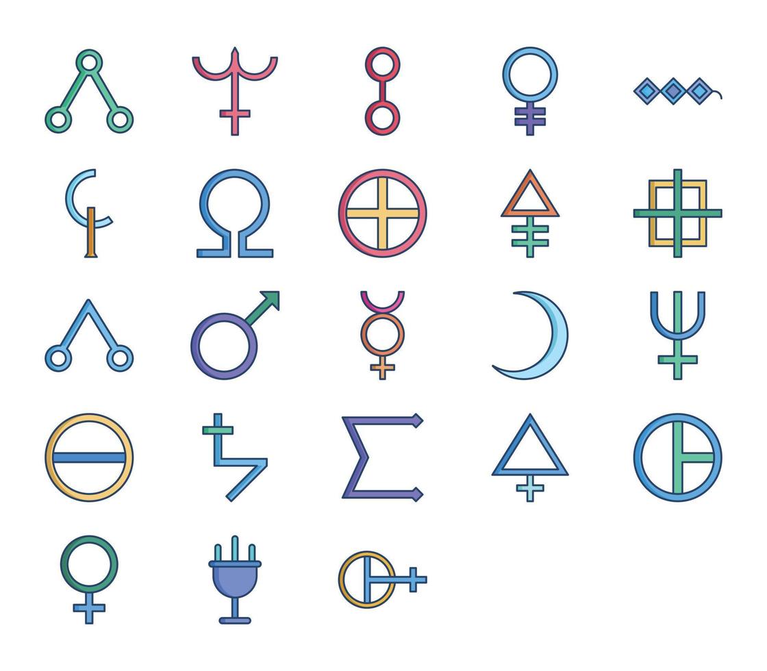 Set of Alchemy symbols icons vector