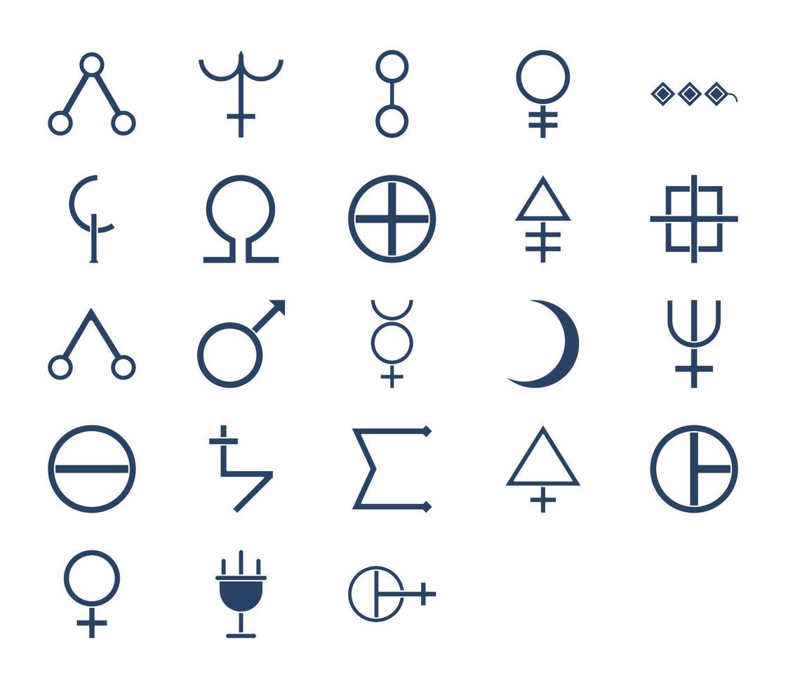 Set of Alchemy symbols icons vector