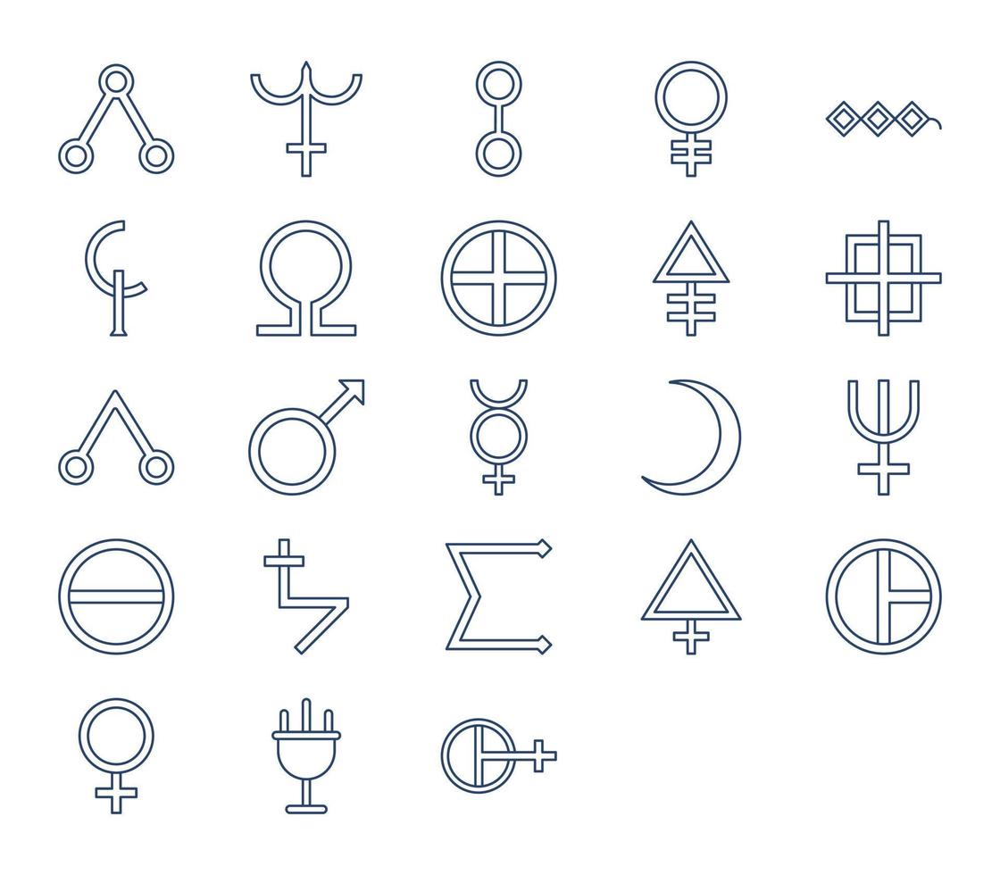 Set of Alchemy symbols icons vector