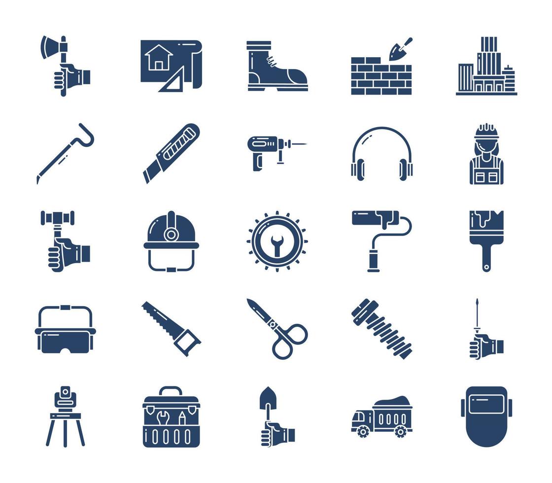 Construction and engineering tools icon set vector