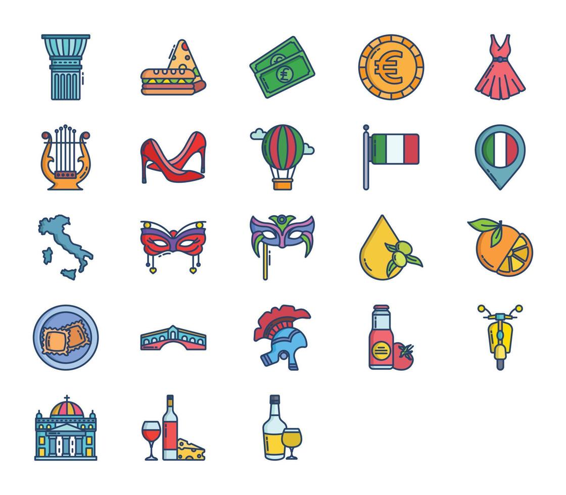 Italy country and culture icon set vector