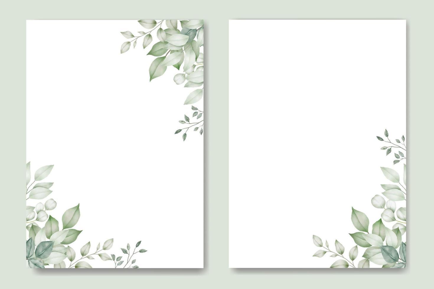 Wedding invitation Card Template With Green Leaves Watercolor vector