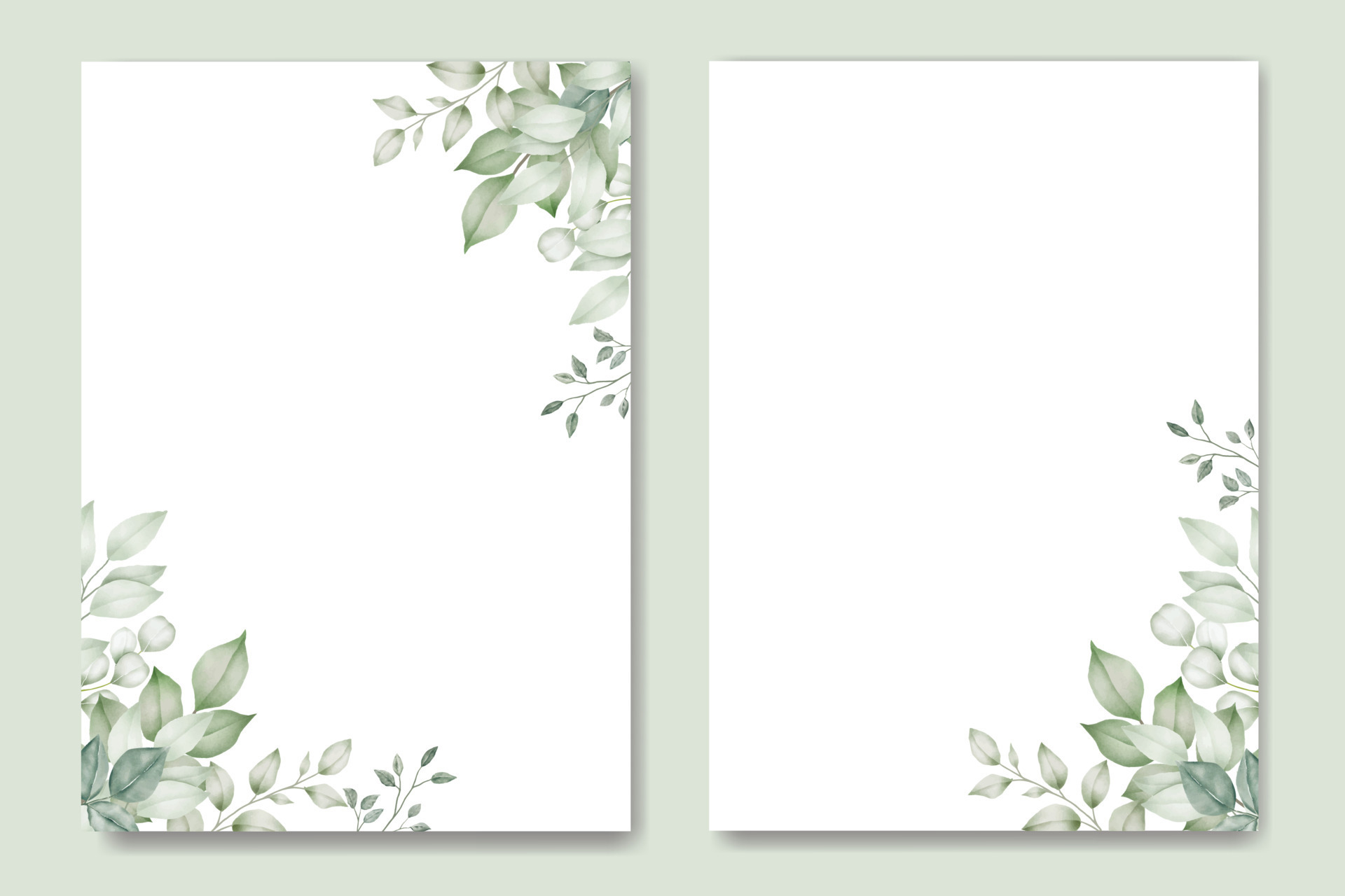 Wedding invitation Card Template With Green Leaves Watercolor 12715012