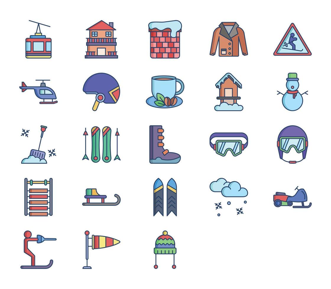 Ski resort and snowboarding icon set vector