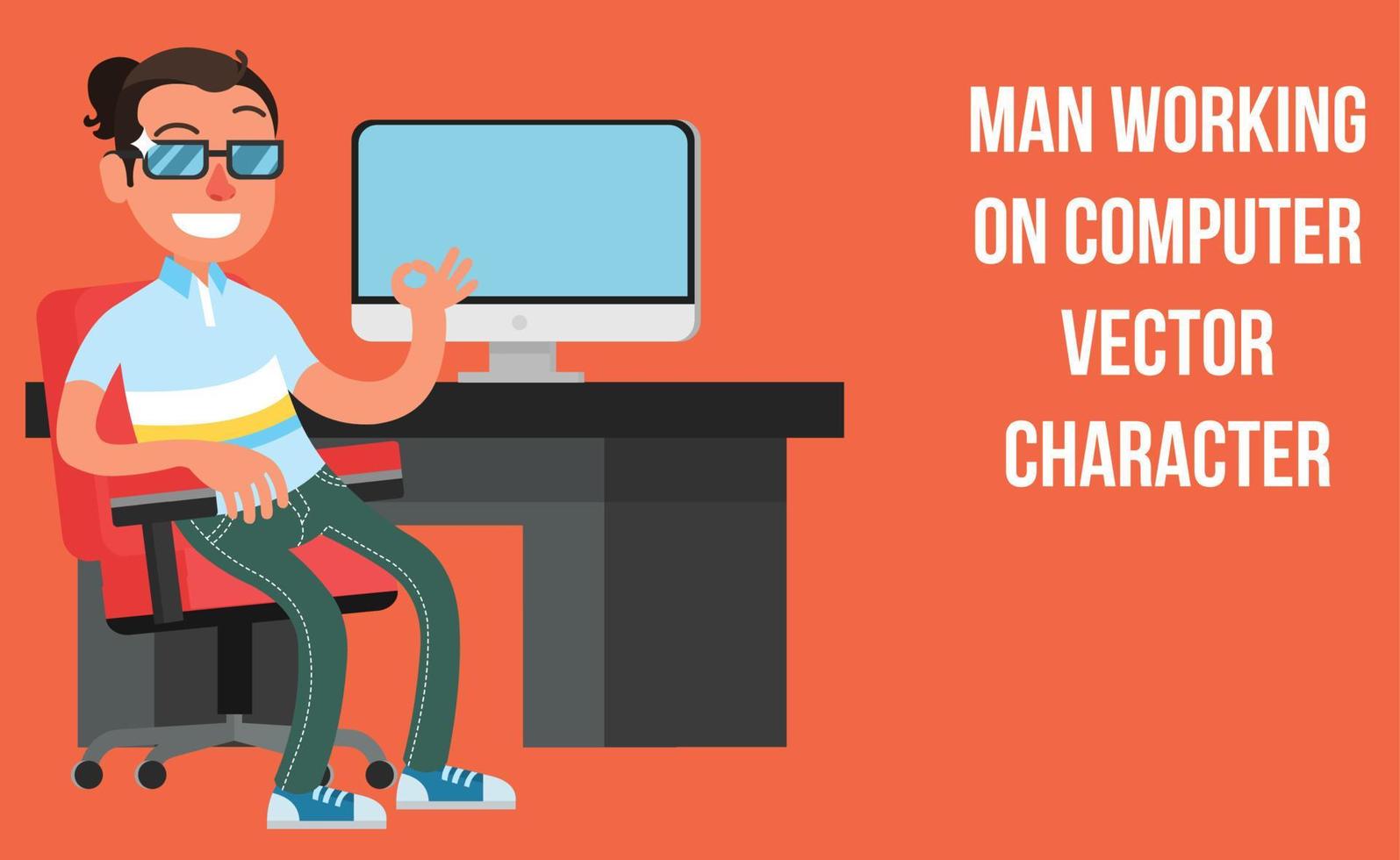 man working on computer vector character