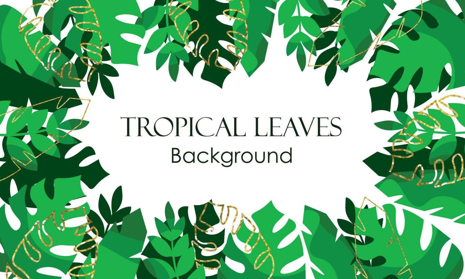 tropical decorado con lineas doradas y fondo blanco. fondo de tarjetas con hojas de palma, hojas de plátano y monstera. patrón desvergonzado de hojas tropicales para la decoración. isla tropical icónica de verano vector