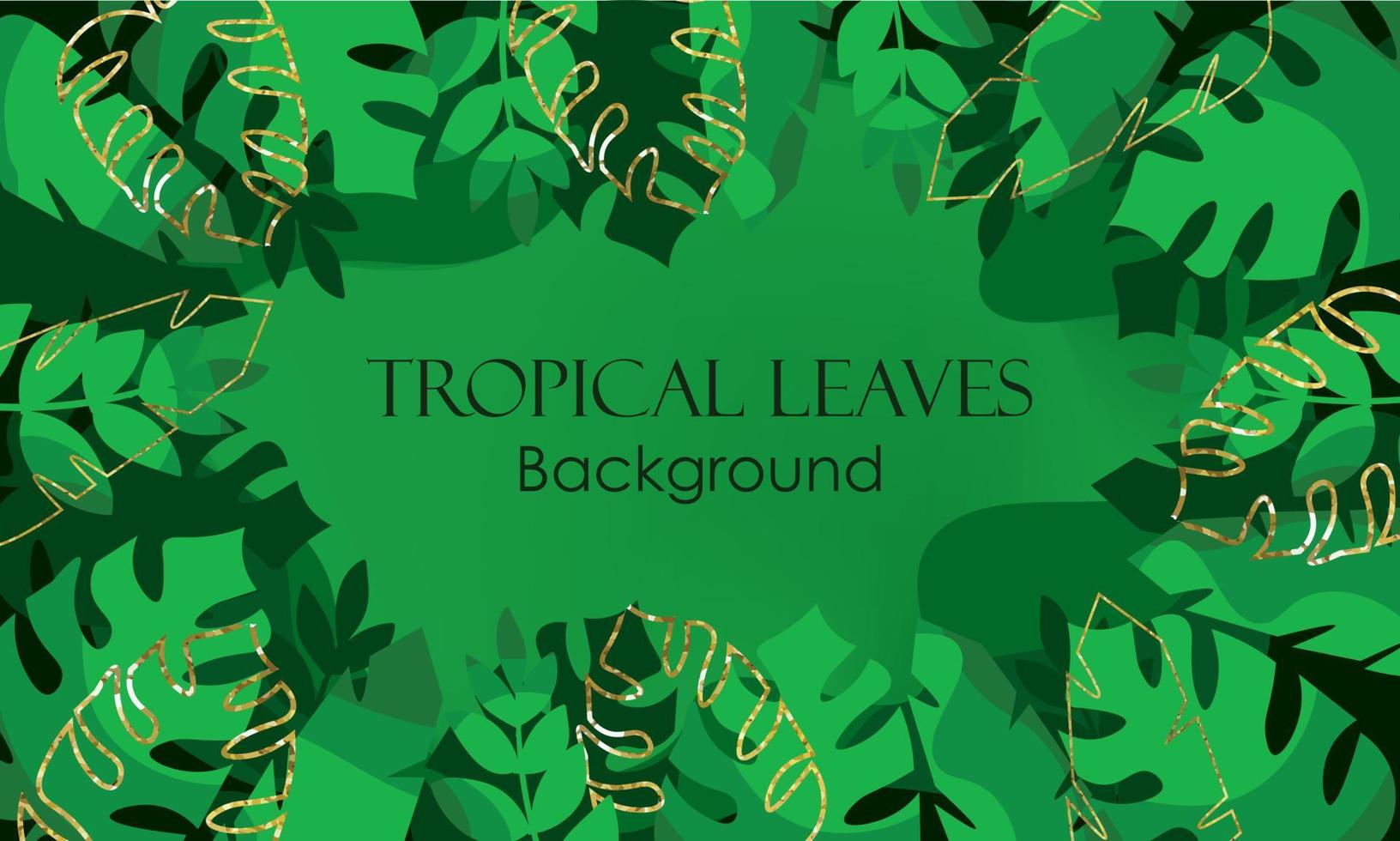 Tropical Decorated with gold lines and green background. Cards background with palm leaves, banana leaves, and monstera. Shameless pattern tropical leaves for decoration. Summer iconic tropical island vector