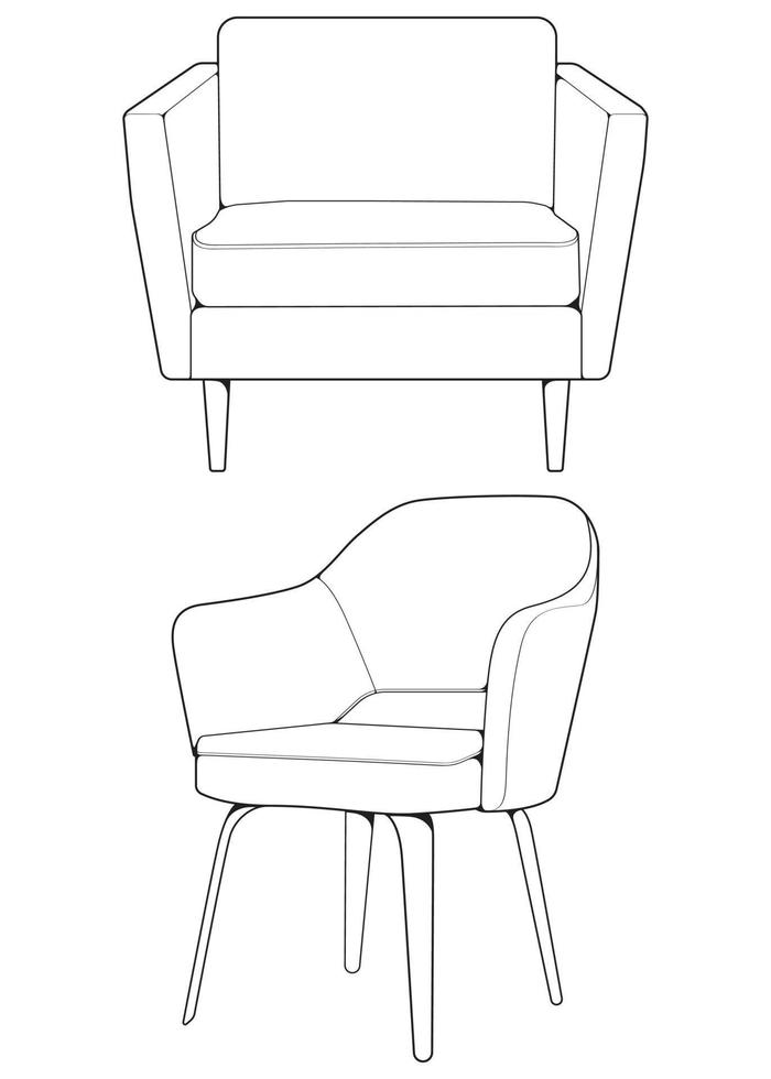 Set off sofa or couch line art illustrator. Outline furniture for living room. Vector illustration.