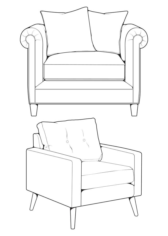 Set off sofa or couch line art illustrator. Outline furniture for living room. Vector illustration.