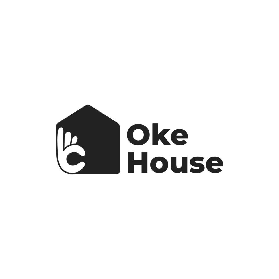 logotipo de la casa con icono de inicio y vector de símbolo de mano ok