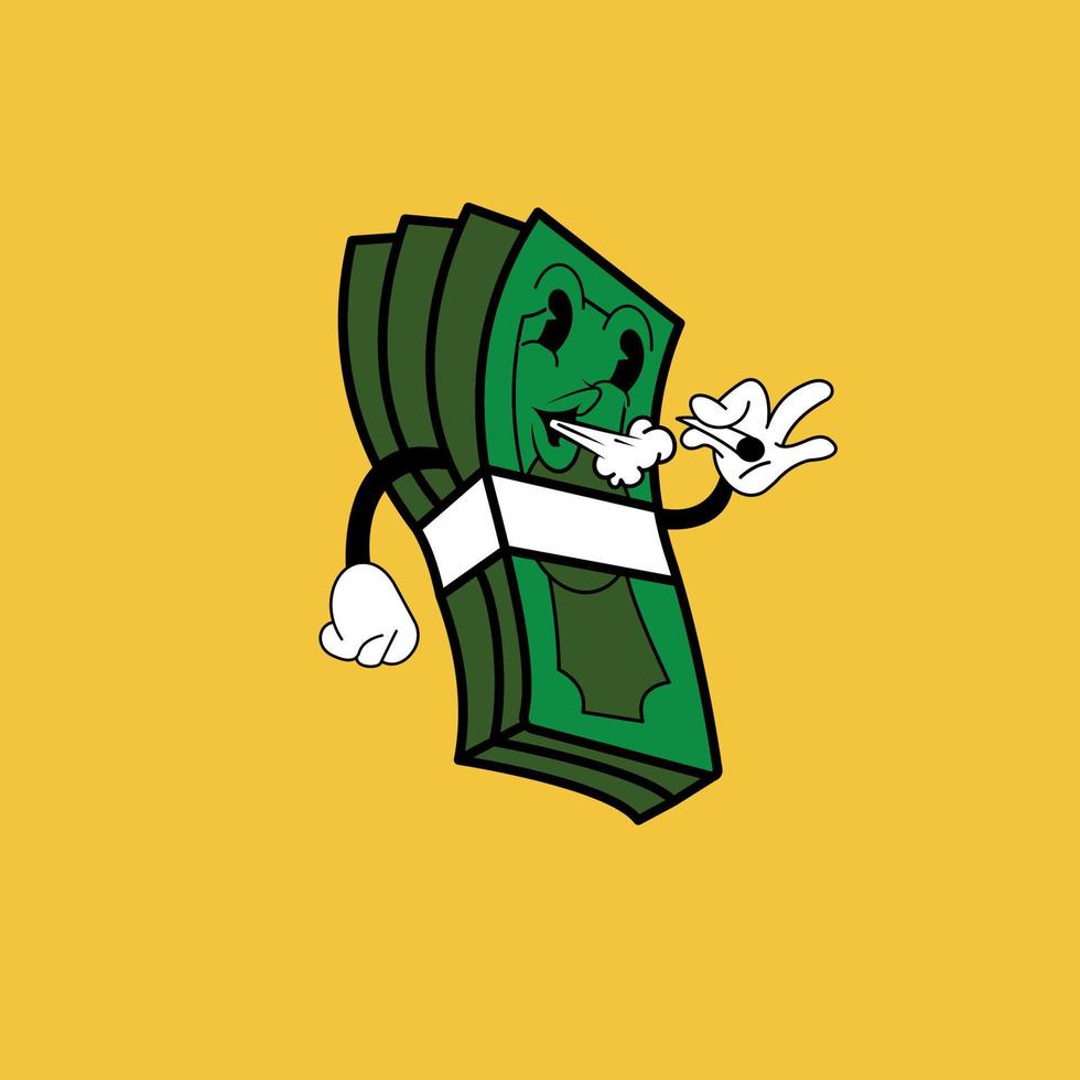 dinero en efectivo con diseño de dibujos animados vintage de humo vector