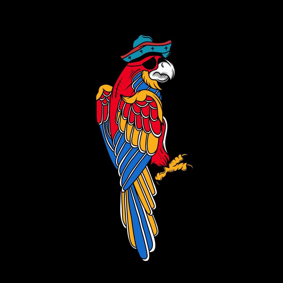 diseño de vector de pájaro guacamayo capitán pirata