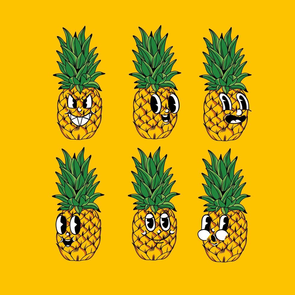 vector de conjunto de iconos de emoción de piña