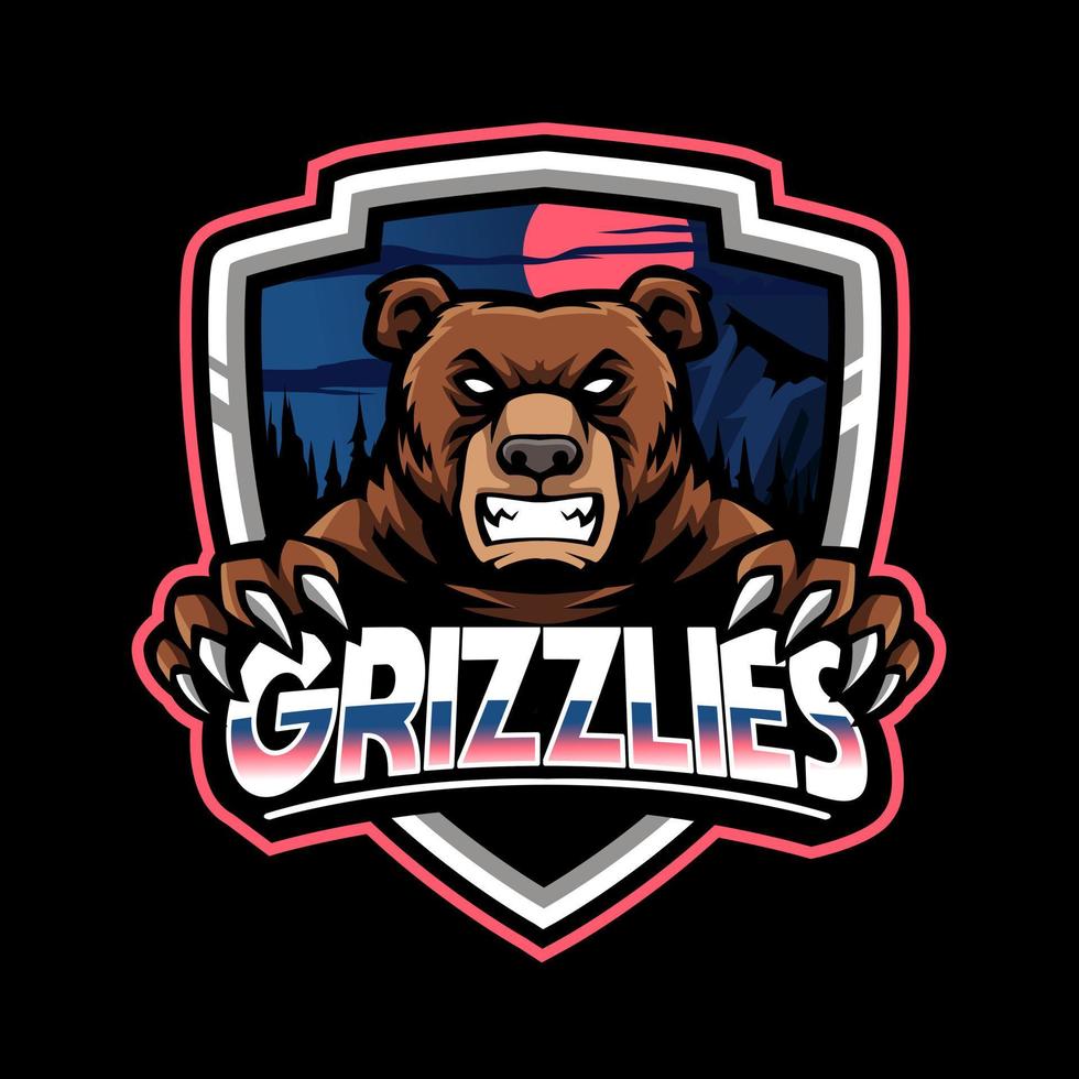 grizzlies mascot gaming logo and background illustration vector