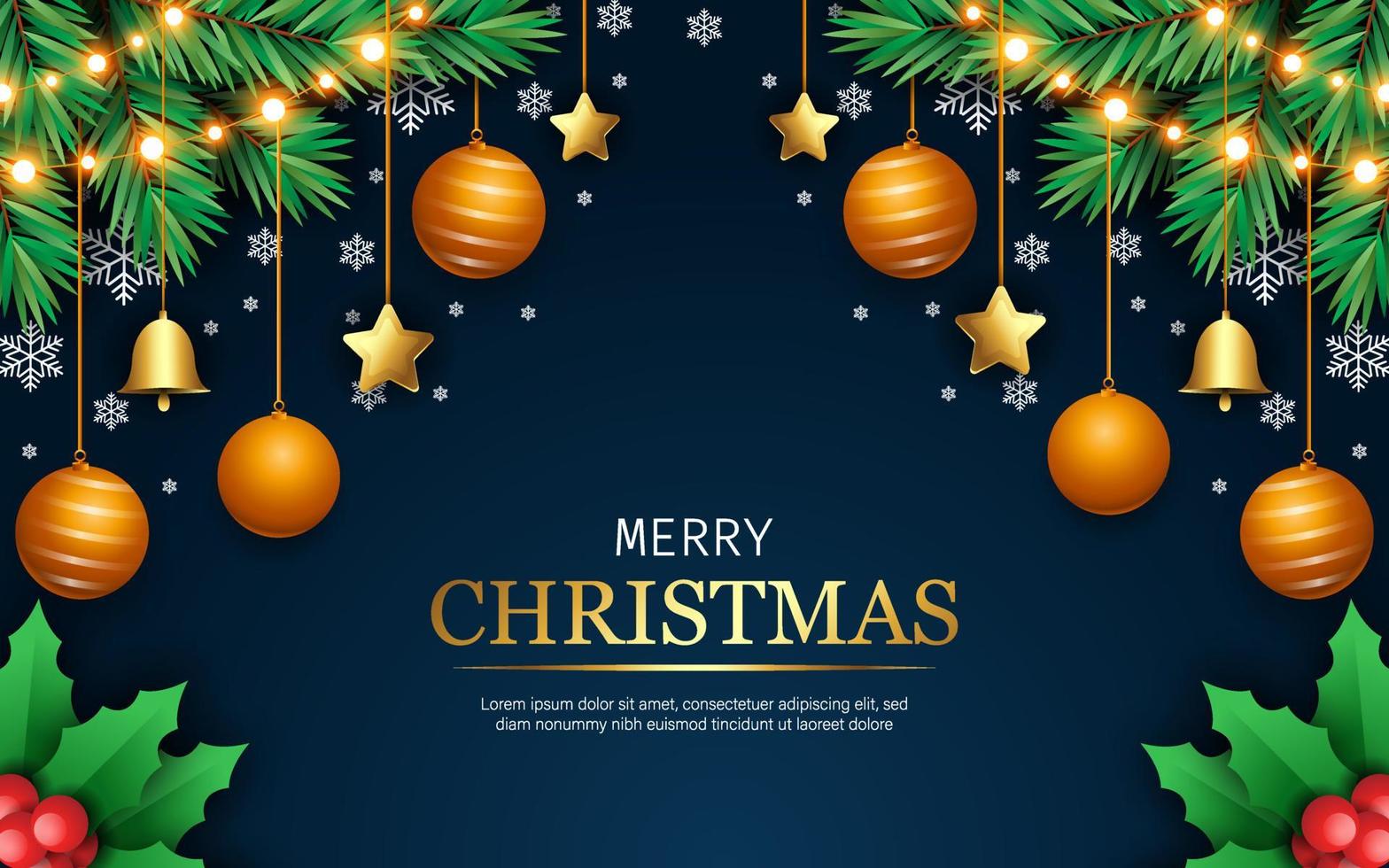 Elegant christmas background with realistic decoration vector