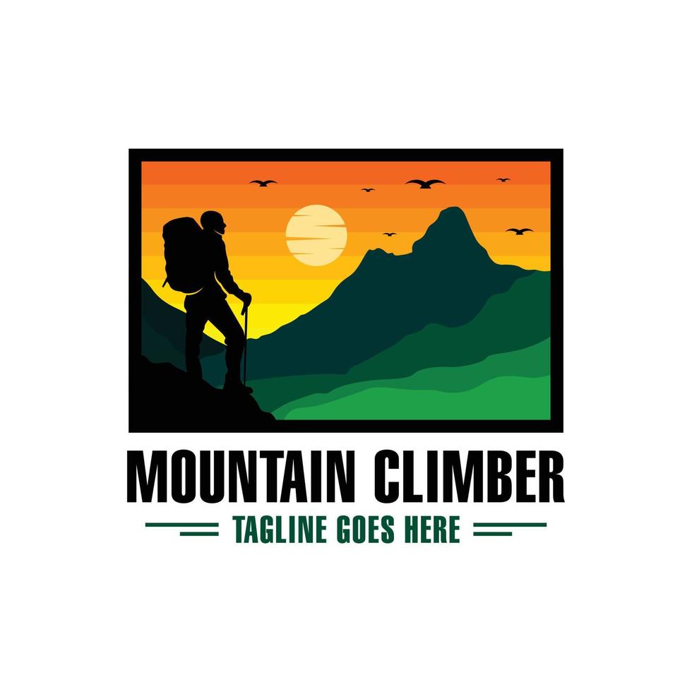 mountain climber illustration logo design vector