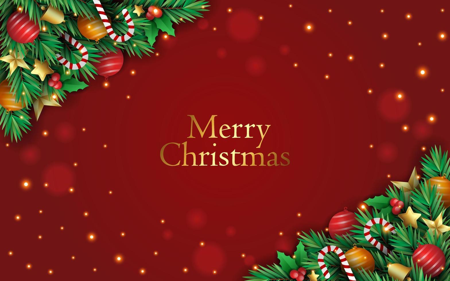 Merry christmas background red with realistic christmas elements vector