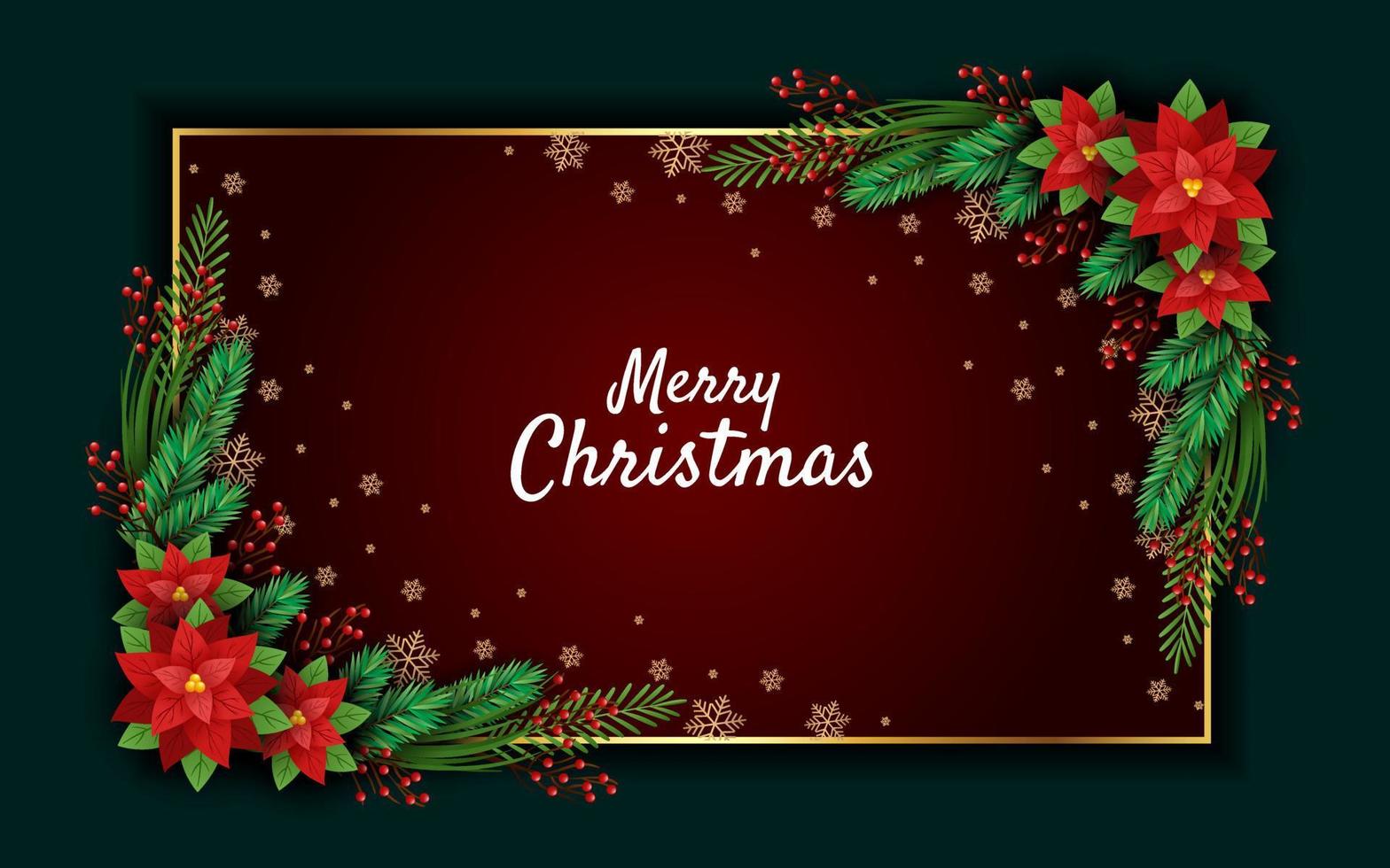 Christmas background realistic frame with pine leaves decoration vector