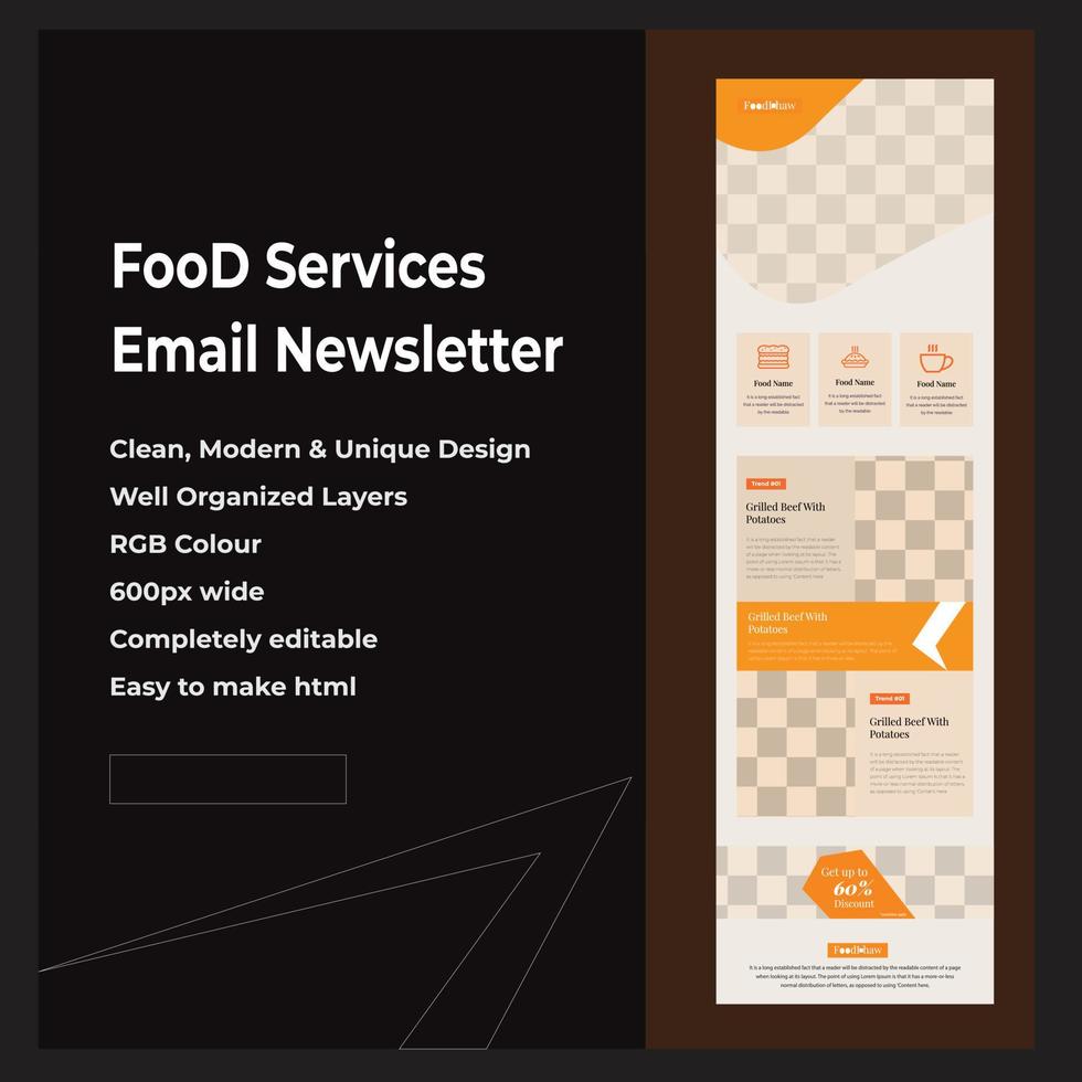 Food Service Promotional Email Newsletter Template vector