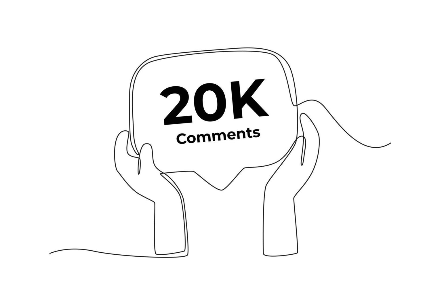 Single one line drawing 20K Comment banner template. Happy banner celebrate. Social media achievement concept. Continuous line draw design graphic vector illustration.